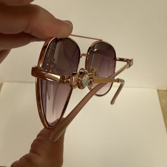 Judith Leiber Aviator Sunglasses Rose Gold Pink Gradient Crystal Accent JL main image 7